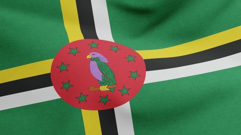 National flag of Dominica waving original size and colors 3D Render, Commonwealth of Dominica flag textile designed by Alwin Bully, Dominica independence day