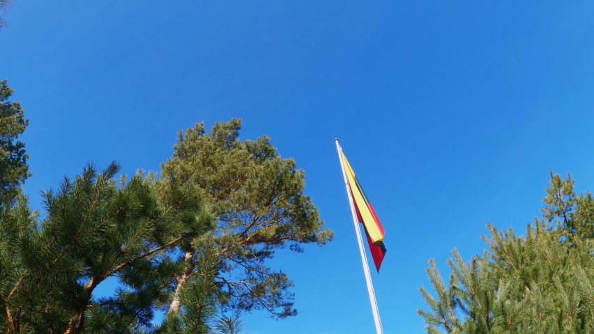 Republic of Lithuania Flag with flagpole waving in wind, sky with clouds on background Royalty-Free Stock Footage #1088659881