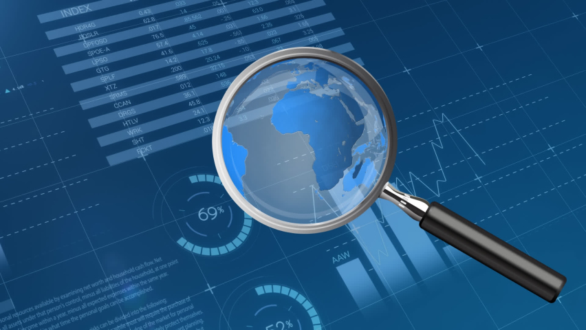 Animation of financial data processing and magnifying glass over navy background. global connections, business, digital interface, technology and networking concept digitally generated video. - Powered by Shutterstock - Get 15% off with code: PIKWIZARD15