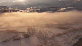 Foggy Sunrise on the Winter Season Drone Video, February 2022, Kemah Erzincan Turkey