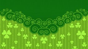 Animation motion small green shamrocks on Saint Patrick Day shiny background