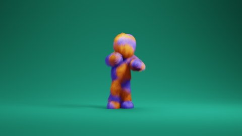 Cute little furry cartoon character jammin or dancing. 3D rendering