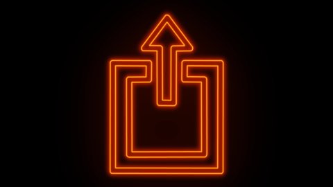 Glowing neon line icon isolated on black background. Symbol of out exit. 4K video animation graphics