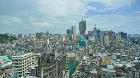 MACAU, CHINA - SEPTEMBER 6, 2018: 4K Time lapse Building and the skyline of Macau city 
