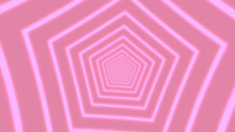 Abstract digital neon polygon shapes tunnel background. Blurred futuristic sparkling animation pattern that moves forward of pink colors. Technology and cyber concept with copy space