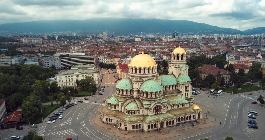 Aerial View to the St. Alexander Nevsky Cathedral in the Sofia City Center, Bulgaria