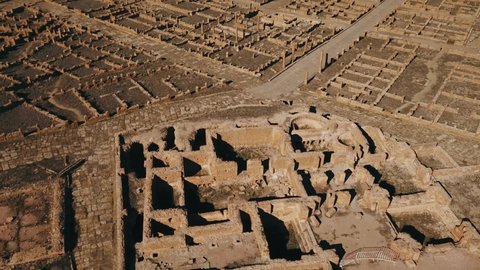 4K Footage, Aerial view of the ruins of ancient Timgad, Algeria	