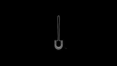 white linear toilet brush silhouette. the picture appears and disappears on a black background.
