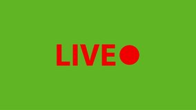 simple loop animation design live broadcast icon. simple icon for video editing material. stock animation templates for live events or live streaming. live icon on isolated green screen background