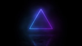 A bright mystical neon triangular portal hanging over a concrete floor in the dark with smoke flying past it, cosmic creative landscape, fantasy modern design, seamless background, animation loop stoc - Powered by Shutterstock - Get 15% off with code: PIKWIZARD15