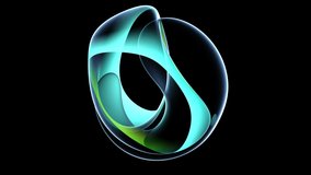 3d render of abstract art video of surreal 3d ball or sphere in curve wavy round and spherical lines forms in transparent glass material with glowing green neon gradient parts on black background - Powered by Shutterstock - Get 15% off with code: PIKWIZARD15