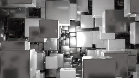 Abstract background - Randomly moving 3d metal cubes. Cube particles techno background. Render animation.