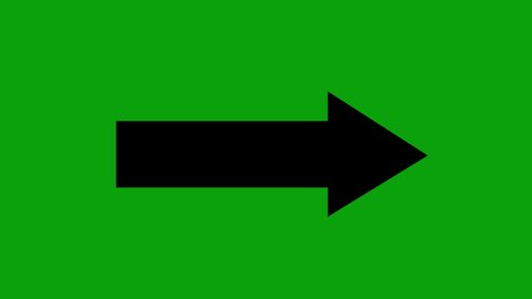 Loop animation of an arrow rotating or turning and pointing to the right, on a green chroma key background