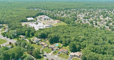 Aerial view of small streets residential area a small town in Monroe New Jersey USA