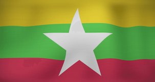 Animation of waving flag of myanmar. patriotism and flag of the world concept digitally generated video.