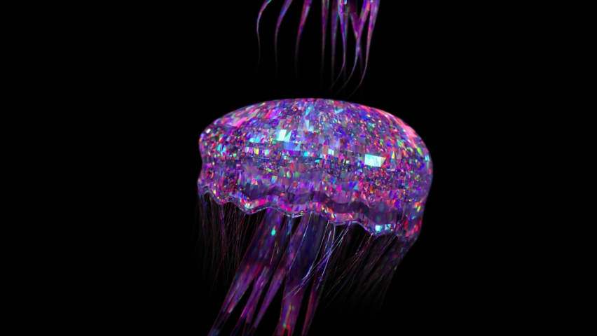 The concept of nature and animals. Diamond jellyfish swim on a dark background. Blue pink neon light. 3d animation | Shutterstock HD Video #1088688043