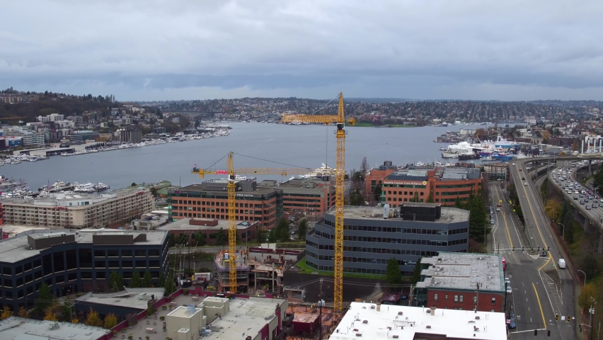 Aerial shot of cranes building the next tech giant
