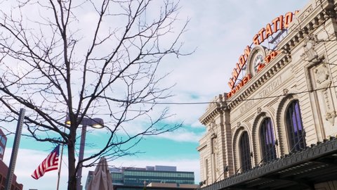 Denver , Colorado , United States - 01 12 2022: Front of Union Station in Downtown Denver, Colorado.