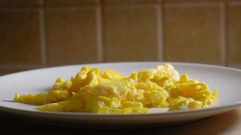 Smoking Hot Scrambled Eggs On A Plate, Delicious Breakfast, Eggs For Breakfast