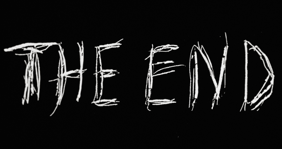 Hand scratched into 35mm film "The End" intertitle card. Easily composited onto footage, still frames or graphics.