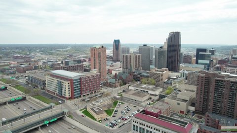 Drone aerial view of downtown St. Paul, MN