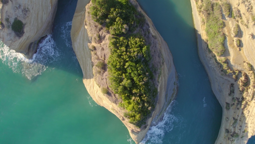 drone view of Corfu island Greece, flight above famous Canal d'Amour beach in Corfu, tourism on Greek islands, nature of Greece . High quality 4k footage