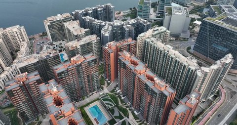 Pak Shek Kok, Hong Kong 07 February 2022: Top view of Hong Kong residential building