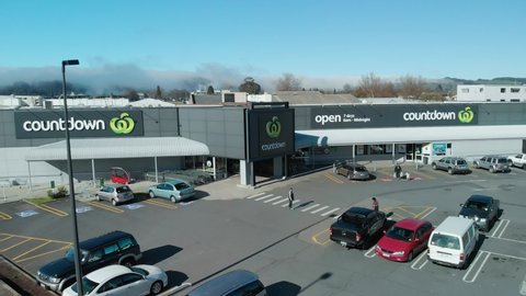 ROTORUA, NEW ZEALAND - SEPTEMBER 5, 2018: Aerial view of Countdown supermarket and car parking