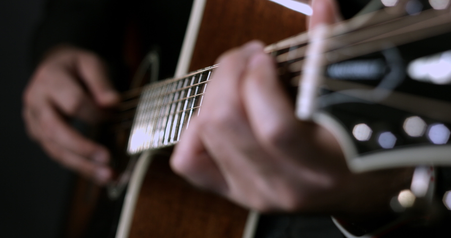 Guitar Player Playing Acoustic Guitar On The Stage. Recording Session. Royalty-Free Stock Footage #1088697243