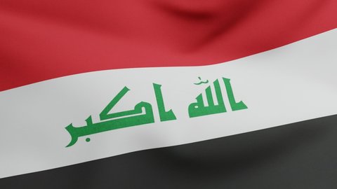 National flag of Iraq waving original size and colors 3D Render, Islamic Republic of Iraq flag textile, Arab Liberation flag with Kufic script, coat of arms Iraq independence day