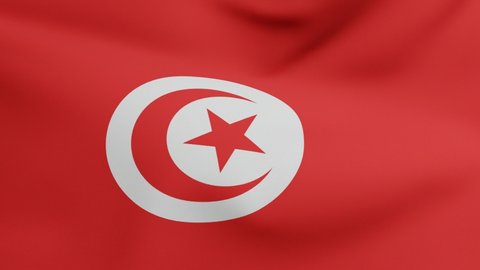 National flag of Tunisia waving original colors 3D Render, Republic of Tunisia flag textile designed by Al Husayn II ibn Mahmud, coat of arms Tunisia independence day