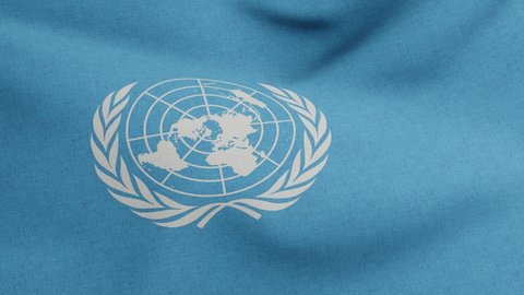 United Nations Organization UNO flag waving original size and colors 3D Render, intergovernmental organization United Nations UN flag textile, General Assembly UN: USA, New York - 22 March, 2022