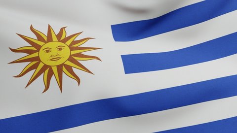 National flag of Uruguay waving original colors 3D Render, Oriental Republic of Uruguay flag textile designed by Joaquin Suarez, coat of arms Uruguay independence day, Pabellon Nacional