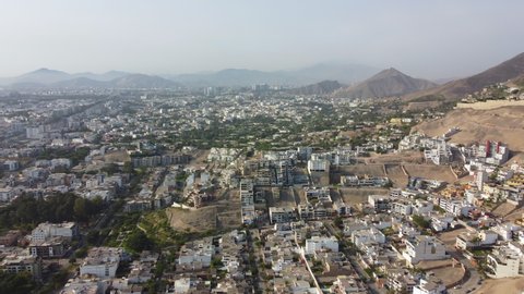 Aerial view of the municipalities of Santiago de Surco and San Juan de Miraflores in Lima, Peru