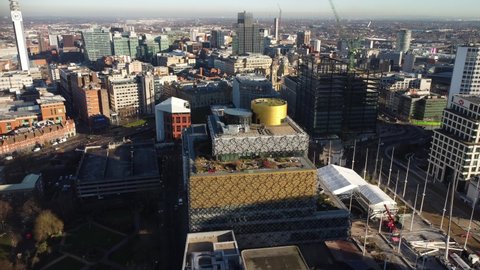 BIRMINGHAM, UK - 2022: Birmingham library and city centre aerial view