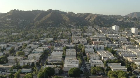 Hollywood City View Along Sunset Blvd Aerial Shot California USA