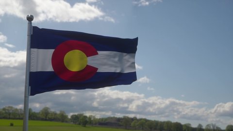Flag of Colorado state, region of the United States, waving at wind