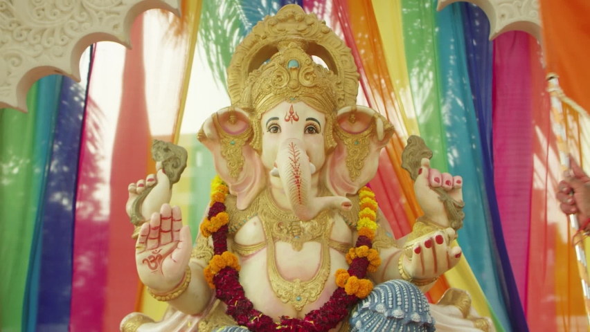 Lord Ganesha Murti, Ganesh Chaturthi Indian Festival, Colorful Indian Backgrounds Royalty-Free Stock Footage #1088710637