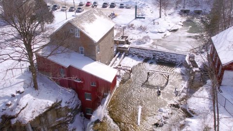 Old Historic Water mill at Decew Falls. Niagara Escarpment grain mill in Winter