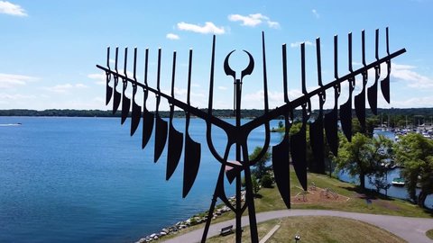 Downtown Barrie, Ontario Spirit Catcher Statue on lake Simcoe