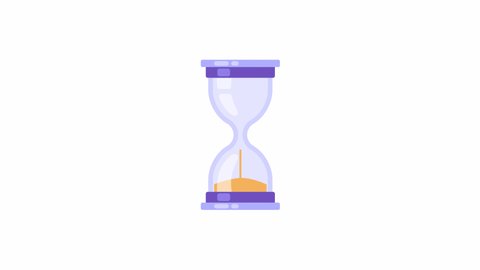 Hourglass animation. sandglass, sand timer or sand clock on white background. vintage clock. cartoon flat style stock footage, time management, measuring time concept