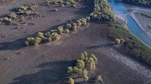 Aerial image of the surroundings of the Yesa Reservoir on the Aragón River. Zaragoza, Aragon, Spain, Europe