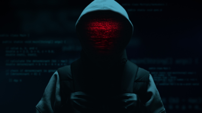 Computer hacker with hoodie. Computer abstract digital code at the background. Darknet fraud and cryptocurrency bitcoin concept. Cybersecurity and data protection in social network Royalty-Free Stock Footage #1088718273