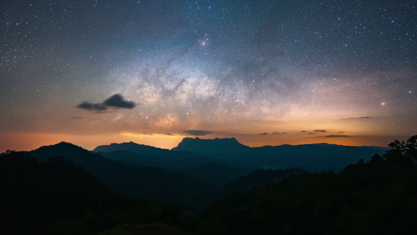 4K Time lapse of milky way and sunrise over Hadubi viewpoint, Chiangmai, Thailand  | Shutterstock HD Video #1088718787