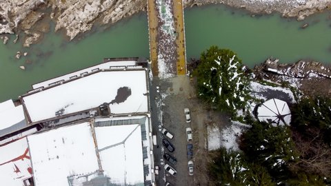 Kutaisi, Georgia - March 19, 2022: Top down view on white bridge in Kutaisi.