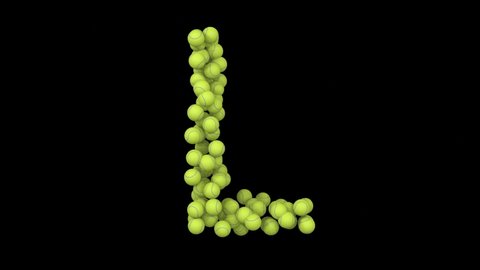 3D Render of Tennis Ball Themed Looping Animation Letter L