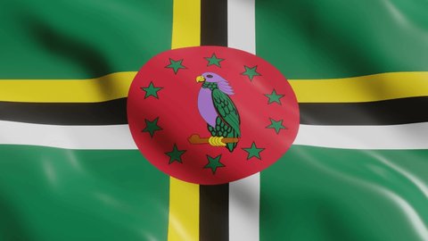 3d render waving flag of Dominica country. National flag in wind background. 4k realistic seamless loop animated video clip