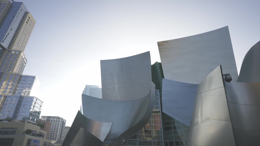 LOS ANGELES, CA, USA - March 15, 2022: Downtown LA modern Disney Hall building. Tourism attraction, famous landmark in Los Angeles.  