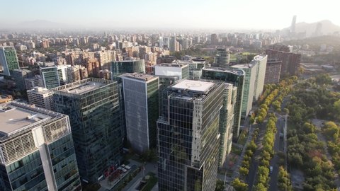 Aerial View of Las Condes District in Santiago de Chile, Capital of Chile, South America. 4K Resolution.