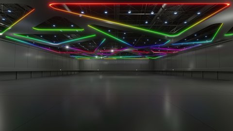 Motion Empty hall exhibition.Backdrop for exhibition stands,booth,product.
Convention hall for conference,online.3D Background for entertainment,concert
,event,sports,live.Animation loop 4k.3D render.